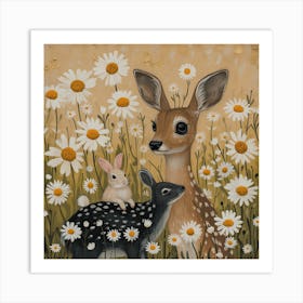 Deer And Rabbits Fairycore Painting 1 Art Print