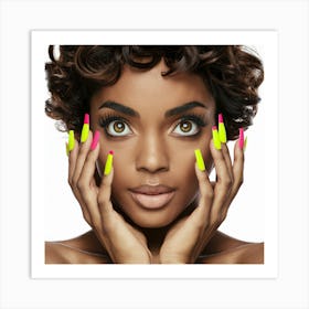 Beautiful Black Woman With Neon Nails Art Print