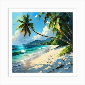 Beach With Palm Trees Art Print