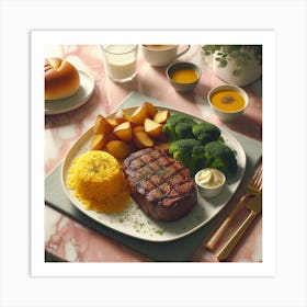 Steak And Vegetables On A Table Art Print