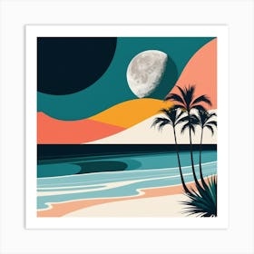 Beach Scene With Palm Trees Art Print