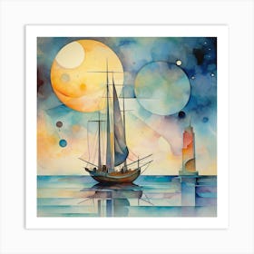 Sailboat At Night Art Print