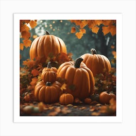 Autumn Leaves And Pumpkins 1 Art Print