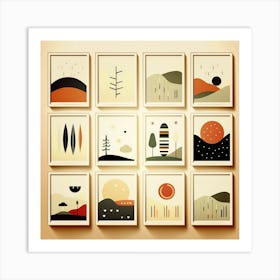 Set Of Modern minimalist art bohemian desert landscape framed prints Art Print