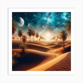 Desert Landscape With Palm Trees Art Print