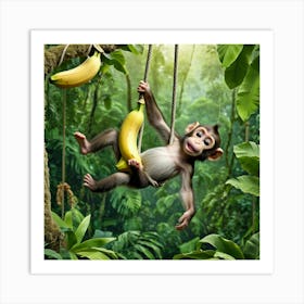 Monkey Swinging In The Jungle 1 Art Print