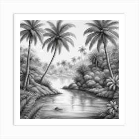Black And White Drawing Of Palm Trees Art Print