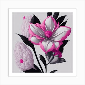 Pink And Black Flowers myluckycharm Art Print