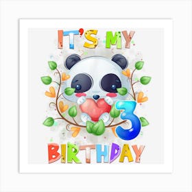 Kids 3rd Birthday Cute Panda 3 Years Old Boys Girlsns Art Print