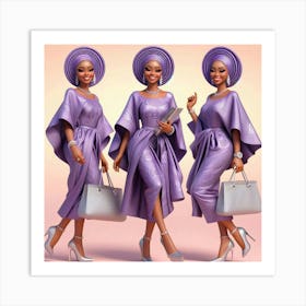 Three African Women In Purple Dresses Art Print