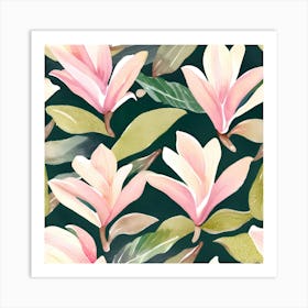 Botanical Wall Art Flowers Pink Magnolias #2 Art Print