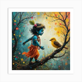 Krishna with Bird Art Print