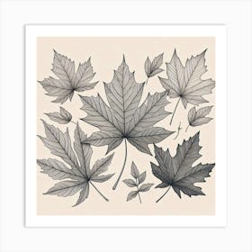 Line Art maple leaves 1 Art Print