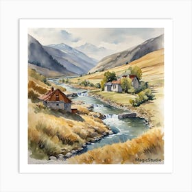 Watercolour Of A River Art Print