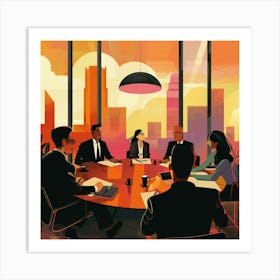 Business Meeting At Sunset Art Print