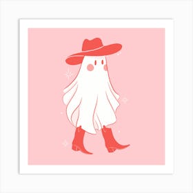 Cowboy Ghost - Pink - Western Halloween 1 Art Print