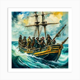 Pirates Ship Sea Waves Row Sky Seascape Boat Horizon Storm Art Print