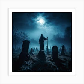 Death Fear Rising Full Fog Gravestone Dark Night Evil Background Holiday Horror Undead (24) Art Print