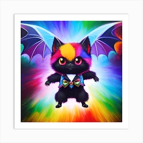 Cat With Bat Wings rainbow Art Print