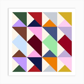 Squares And Triangles Geometric Grid Multi Póster