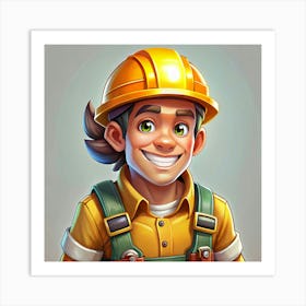 Smiling Construction Worker Cartoon Character Art Print