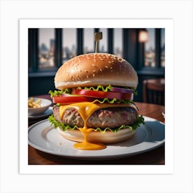 Burger On A Plate 3 Art Print