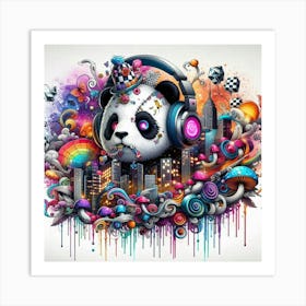 Panda Bear With Headphones 1 Art Print