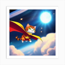 Cat Flying In Space Art Print