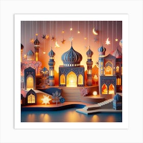 3d Paper Cut Illustration Of Islamic City Art Print