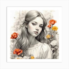 Girl With Flowers 1 Art Print