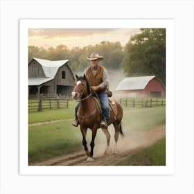 Default The Traditional American Farmer Rides A Horse In The M 0 1 Art Print