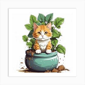 Cat In A Pot 2 Art Print
