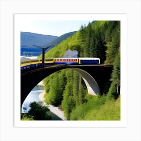 Train On A Bridge Art Print