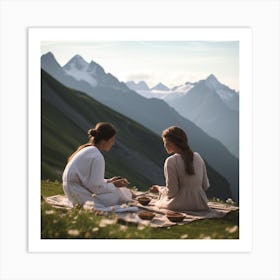 Two Women In The Mountains Art Print