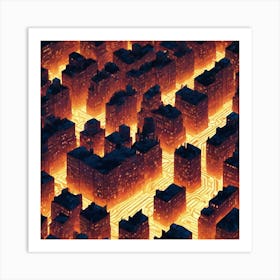 2d Illustration Of A Cityscape At Night Buildings Made Of Octagonal Fractal Patternneon Vibrant 617311733 (3) Art Print