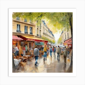 Paris Street Scene.Cafe in Paris. spring season. Passersby. The beauty of the place. Oil colors.7 Art Print