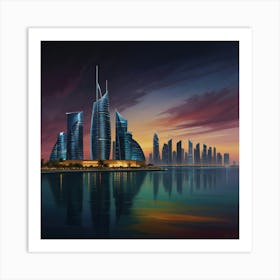 Dubai Skyline At Dusk Art Print