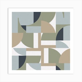 Futuristic Bauhaus Polygons Beige Square Art Print