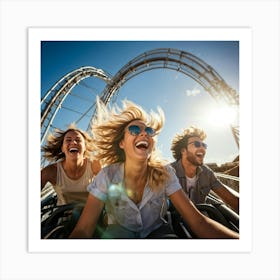 Action Shot Of Carefree Individuals Hair Billowing In The Wind Faces Warmed By The Suns Glow Exh Art Print