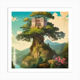 Tree On The Top Of The Mountain Towering Over Art Print