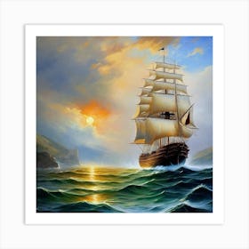 Sailing Ship At Sunset 1 Art Print