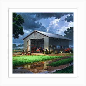 Barn In The Rain Art Print