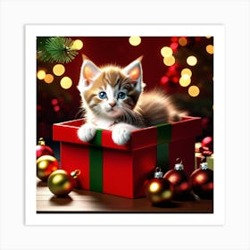 Christmas Kitten Gift Art Print