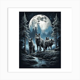 Wolf Howling At The Moon Art Print