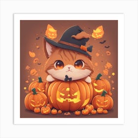 Cute Halloween Cat Art Print