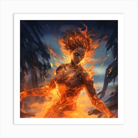 Flaming Anime Woman Art Print