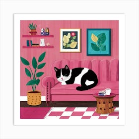 Cat Nap Tuxedo Cat Napping In Pink Interior Art Il Libnh71atfoglb7lr7h7ea Y9 Hvuubsgsommaapql1vw Art Print