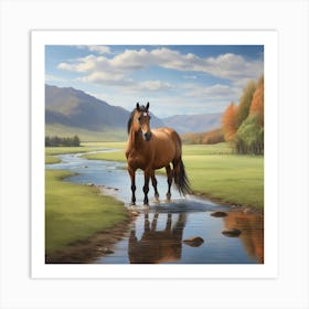 Horse In The Stream Art Print