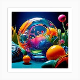 3d Bubbles Colors Dimensional Objects Illustrations Shapes Plants Vibrant Textured Spheric (1) Art Print