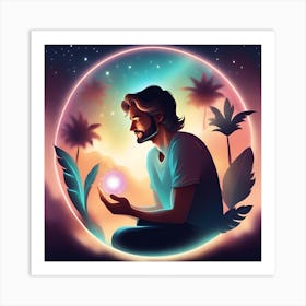 Man Holding A Glowing Ball Art Print